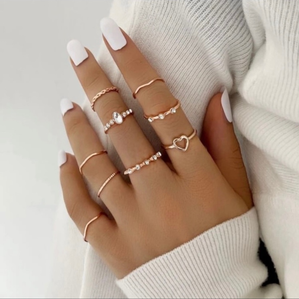 9 Piece Rose Gold Dainty Midi Ring Set